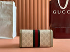 GUCCI OPHIDIA WALLET ON GOLD CHAIN 19 IN LIGHT BEIGE  CANVAS AND LIGHT BROWN CALFSKIN