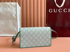 GUCCI EMBLEM WALLET  MONOGRAM 20 IN SAGE GREEN SMOOTH CALFSKIN