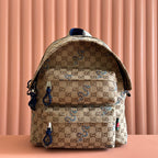 GUCCI BACKPACK 40 IN BEIGE AND BROWN CANVAS BLUE SNAKE EMBROIDERY