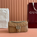 GUCCI MARMONT SMALL SHOULDER BAG 26 IN BROWN LAMBSKIN