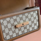 GUCCI GO SMALL SHOULDER BAG 21.5 IN BEIGE CANVAS BROWN CALFSKIN