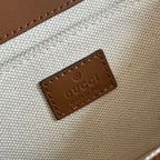 GUCCI GO SMALL SHOULDER BAG 21.5 IN BEIGE CANVAS BROWN CALFSKIN