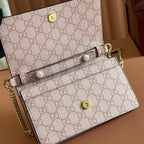 GUCCI EMBLEM WALLET ON CHAIN 20 IN LIGHT PINK SMOOTH CALFSKIN