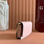 GUCCI EMBLEM WALLET ON CHAIN 20 IN LIGHT PINK SMOOTH CALFSKIN
