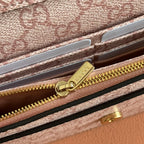GUCCI EMBLEM WALLET ON CHAIN 20 IN LIGHT PINK SMOOTH CALFSKIN