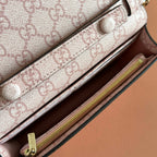 GUCCI EMBLEM WALLET ON CHAIN 20 IN LIGHT PINK SMOOTH CALFSKIN