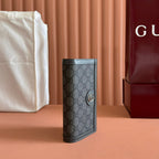 GUCCI OPHIDIA CARD CASE 19 IN DARK GREY COATED FABRIC AND CALFSKIN