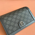GUCCI OPHIDIA CARD CASE 19 IN DARK GREY COATED FABRIC AND CALFSKIN