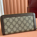 GUCCI OPHIDIA WALLET 19 IN BEIGE AND DARK BROWN COATED FABRIC AND CALFSKIN
