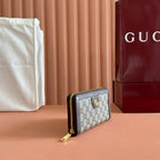 GUCCI OPHIDIA WALLET 19 IN BEIGE AND DARK BROWN COATED FABRIC AND CALFSKIN