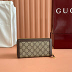 GUCCI OPHIDIA WALLET 19 IN BEIGE AND DARK BROWN COATED FABRIC AND CALFSKIN