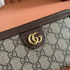 GUCCI OPHIDIA WALLET 19 IN BEIGE AND DARK BROWN COATED FABRIC AND CALFSKIN
