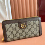 GUCCI OPHIDIA WALLET 19 IN BEIGE AND DARK BROWN COATED FABRIC AND CALFSKIN