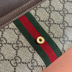 GUCCI OPHIDIA WALLET ON CHAIN 19 IN BEIGE AND DARK BROWN COATED FABRIC AND BROWN CALFSKIN TRIM