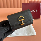 GUCCI SOFTBIT CARD CASE 10.5 IN BLACK GRAINY CALFSKIN GOLD HARDWARE