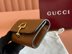 GUCCI SOFTBIT CARD CASE 10.5 IN BROWN GRAINY CALFSKIN GOLD HARDWARE