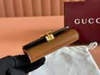 GUCCI SOFTBIT CARD CASE 10.5 IN BROWN GRAINY CALFSKIN GOLD HARDWARE