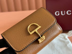 GUCCI SOFTBIT CARD CASE 10.5 IN BROWN GRAINY CALFSKIN GOLD HARDWARE