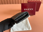 GUCCI EMBLEM MINI WALLET 11 IN BLACK  GRAINY CALFSKIN