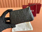 GUCCI EMBLEM ZIP KEY CASE 12 IN BLACK  GRAINY CALFSKIN