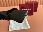 GUCCI EMBLEM ZIP KEY CASE 12 IN BLACK  GRAINY CALFSKIN