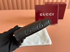 GUCCI EMBLEM ZIP CARD CASE 13 IN BLACK  GRAINY CALFSKIN