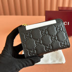 GUCCI EMBLEM ZIP CARD CASE 13 IN BLACK  GRAINY CALFSKIN