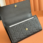 GUCCI EMBLEM CONTINENTAL WALLET 19 IN BLACK  SMOOTH CALFSKIN