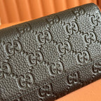 GUCCI EMBLEM CONTINENTAL WALLET 19 IN BLACK  SMOOTH CALFSKIN