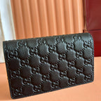 GUCCI EMBLEM WALLET ON CHAIN 20 IN BLACK SMOOTH  CALFSKIN