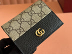 GUCCI MARMONT BI-COLOUR CARD CASE WALLET 11 IN BEIGE EBONY  CANVAS BLACK CALFSKIN
