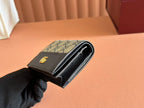 GUCCI MARMONT BI-COLOUR CARD CASE WALLET 11 IN BLUE BEIGE EBONY  CANVAS BLACK CALFSKIN