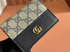 GUCCI MARMONT BI-COLOUR CARD CASE WALLET 11 IN BLUE BEIGE EBONY  CANVAS BLACK CALFSKIN