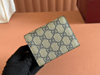 GUCCI MARMONT BI-COLOUR CARD CASE WALLET 11 IN BLUE BEIGE EBONY  CANVAS BLACK CALFSKIN