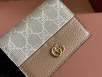 GUCCI MARMONT BI-COLOUR CARD CASE WALLET 11 IN BEIGE EBONY  CANVAS BROWN CALFSKIN