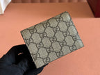 GUCCI MARMONT BI-COLOUR CARD CASE WALLET 11 IN BEIGE EBONY  CANVAS PINK CALFSKIN