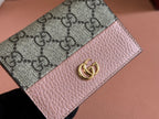 GUCCI MARMONT BI-COLOUR CARD CASE WALLET 11 IN BEIGE EBONY  CANVAS PINK CALFSKIN