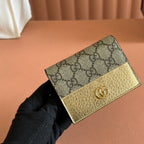GUCCI MARMONT BI-COLOUR CARD CASE WALLET 11 IN BEIGE EBONY  CANVAS GOLD GLOSSY CALFSKIN