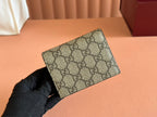 GUCCI MARMONT BI-COLOUR CARD CASE WALLET 11 IN BEIGE EBONY  CANVAS GOLD GLOSSY CALFSKIN