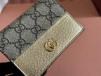 GUCCI MARMONT BI-COLOUR CARD CASE WALLET 11 IN BEIGE EBONY  CANVAS GOLD GLOSSY CALFSKIN