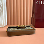 GUCCI HORSEBIT 1955 SMALL 21.5 IN BEIGE EBONY  SUPREME BROWN CALFSKIN GOLD HARDWARE