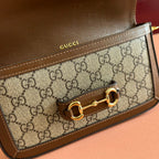 GUCCI HORSEBIT 1955 SMALL 21.5 IN BEIGE EBONY  SUPREME BROWN CALFSKIN GOLD HARDWARE