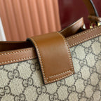 GUCCI 26S PADLOCK TOP HANDLE BAG 25 IN DARK BEIGE AND BROWN CALFSKIN