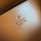 GUCCI 26S PADLOCK TOP HANDLE BAG 25 IN DARK BEIGE AND BROWN CALFSKIN