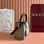 GUCCI 26S PADLOCK TOP HANDLE BAG 25 IN DARK BEIGE AND BLACK CALFSKIN