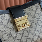 GUCCI 26S PADLOCK TOP HANDLE BAG 25 IN DARK BEIGE AND BLACK CALFSKIN