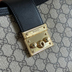 GUCCI 26S PADLOCK TOP HANDLE BAG 31 IN DARK BEIGE AND BLACK CALFSKIN