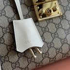 GUCCI 26S PADLOCK TOP HANDLE BAG 25 IN DARK BEIGE AND WHITE CALFSKIN