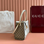 GUCCI 26S PADLOCK SHOULDER BAG 29 IN DARK BEIGE AND WHITE CALFSKIN