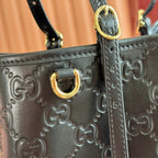 GUCCI 26S TOTE BAG 30 IN BLACK CALFSKIN WITH MONOGRAM PATTERN